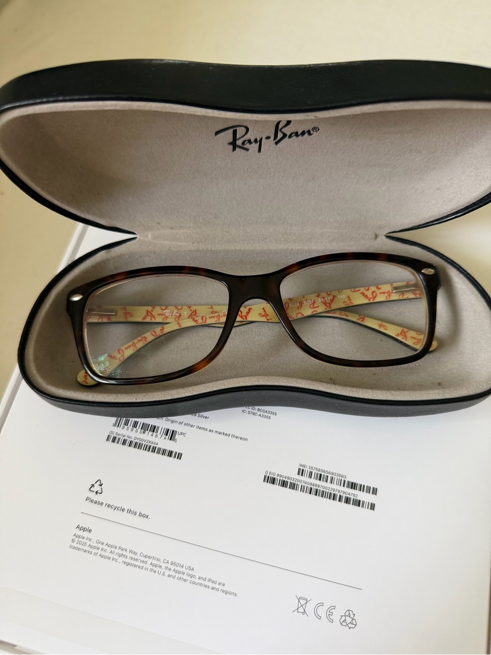 Ray-Ban Tortoiseshell Frames with Cream Patterned Temples